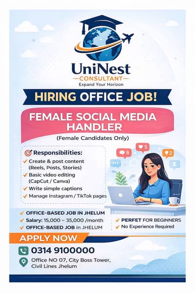 Hiring Female Social Media Manager (Office-Based – Jhelum)