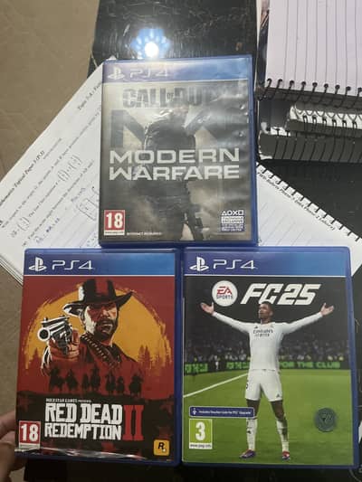 Rdr 2, Fc25 (upgradable to ps5), COD MW Ps4 games cd disk