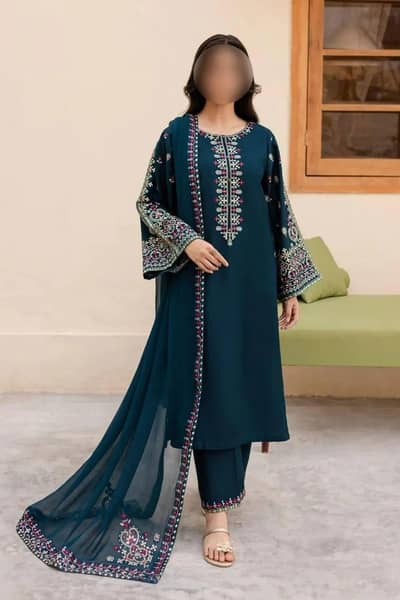 3 pcs women's Unstitched Embroidered suit