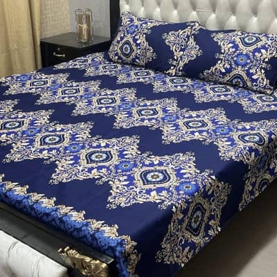 Crystal Cotton Double BedSheet Blue 3pcs