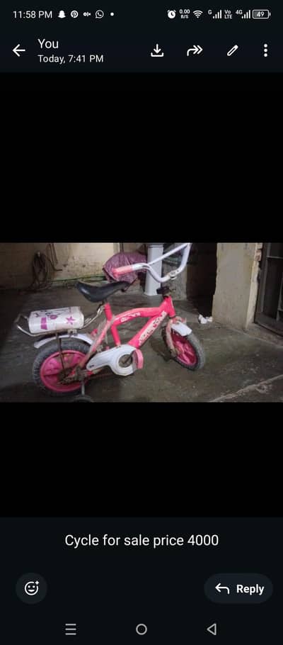 baby cycle pink color new condition price 4000