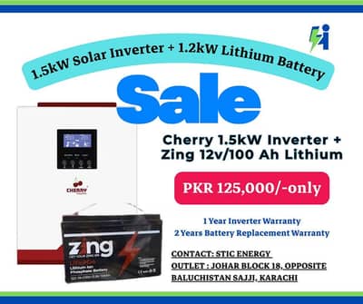 Sale: 1.5kW Solar Inverter + 12v/100 Ah Lithium Battery