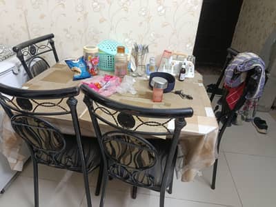 Table with 4 chairs  sale glass top iron chairs