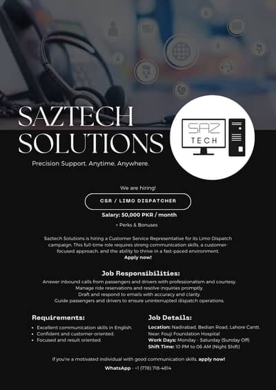 CSR / Limo Dispatcher (Night Shift - Office Based)