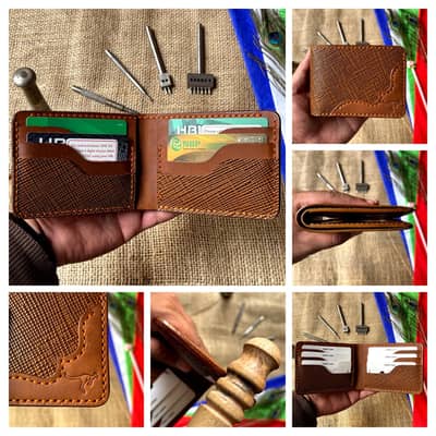 Luxury Handcrafted Genuine Texture Leather Bi-Fold Wallet Brown,With C