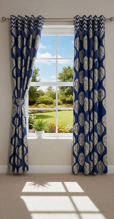 Blue Printed Cotton Curtains 2 pcs