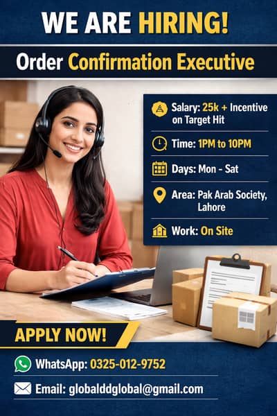 Order Confirmation Executive Required (25K + Incentive)