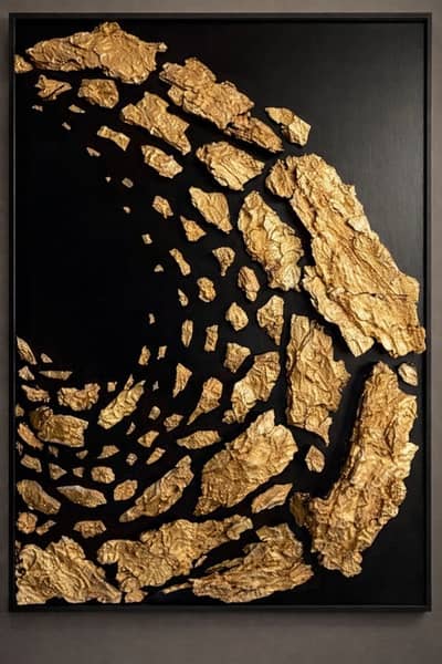 Luxury Gold Abstract Wall Art Frame | Modern Home Decor | 3D Texture