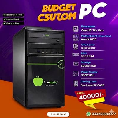 budget gaming pc: Core i5 7th Gen | 8GB DDR4 | 500GB HHD | Asrock Q170