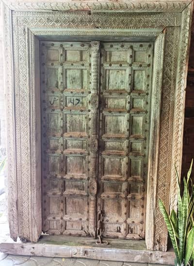 Wooden Double Door - Antique Hand-Carved Traditional South-Asian