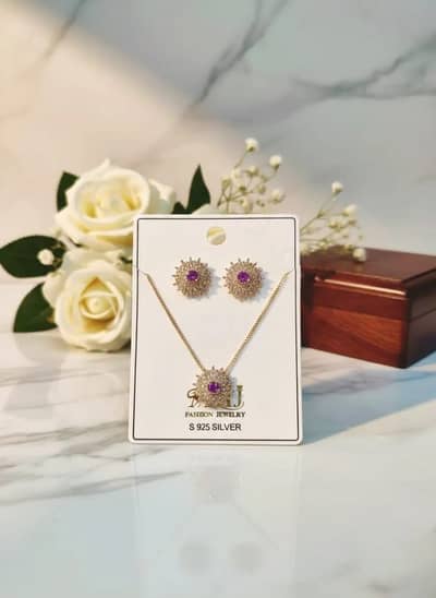 Fancy Gold Plated Pendant Set for Women | Zircon Stone Jewelry |