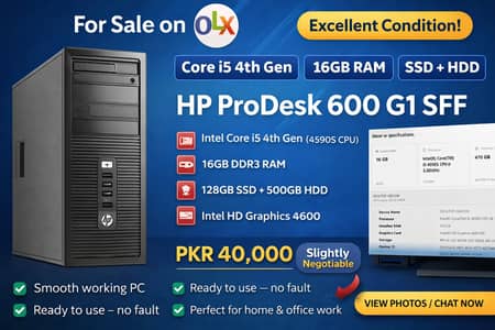 HP ProDesk 600 G1 | Core i5 4th Gen | 16GB RAM | SSD + HDD | Excellent