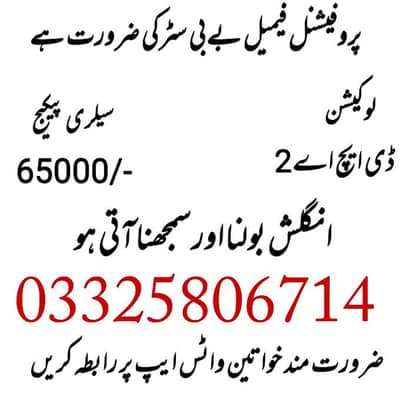 پروفیشنل فی میل بےبی سٹر کی ضرورت ہے