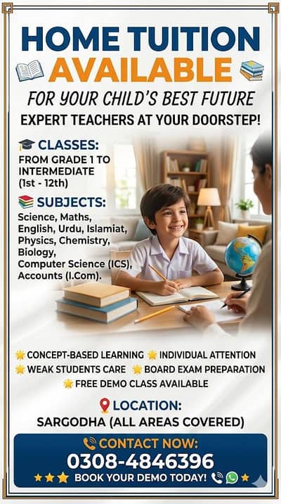 Home tutor available for all grades