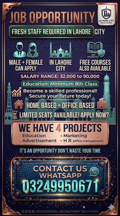 Fresh staff required in Lahore city