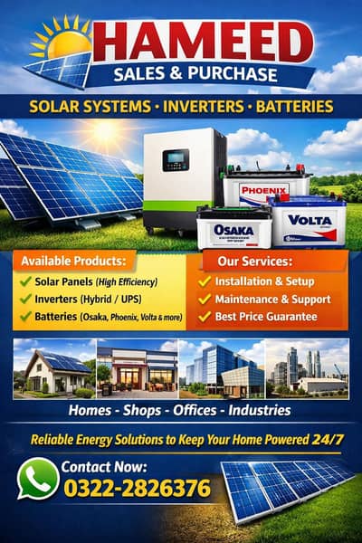 Solar Panel, Inverters & Batteries for Sale and purchase