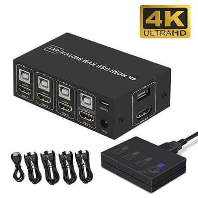4k HDMI KVM Switch Connect 4 PC with one monitor, keyboard and mouse