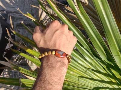 blood Aqeeq stone  bracelet with sandal wood beeds