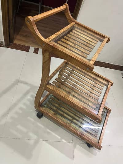 Pure Wooden and glass trolly