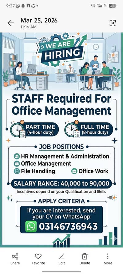 fresh staff required in Lahore City male and female both can apply