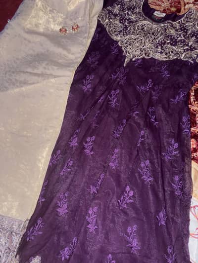 Luxury Embroidered Purple Chiffon Party Wear Dress