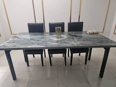 Excellent condition 6-Seater Faux Marble Dining Table + Leather Chairs