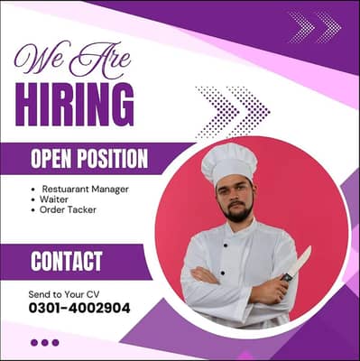 Restaurant Manager || Waiter || Order Taker (Jobs) || Staff Required