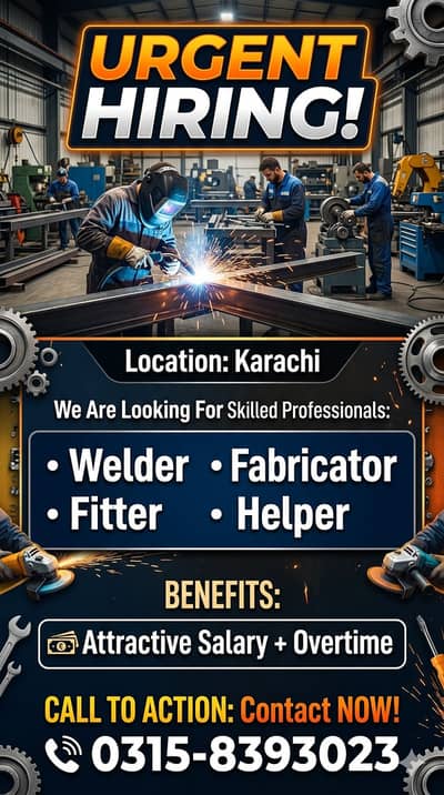 Urgent Hiring Welders, Fabricators, Fitters & Helpers Karachi