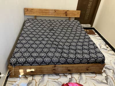 Wooden Double King Size Bed – Pure Diyar Wood (With Mattress)