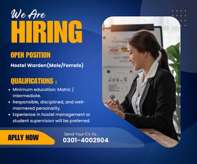 Hostel Warden Required  Male & Female (Jobs)