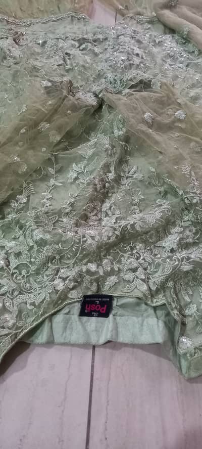 Pista sharara 3 pc net dress of shaposh fully embroidery.