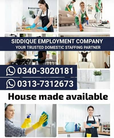 House maids , Helper , Baby Sitter , Chef , Cook , Patient Care ,Nurse