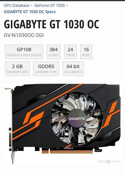 GIGABYTE GT 1030 OC (Max Temp 83 ) Condition 10/7