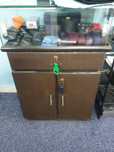 Wooden Shoe Rack Cabinet with Drawer and Glass Counter