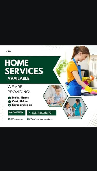 professional Maid, Cook, Baby Sitter, patient Attendant, Nurse, Helper