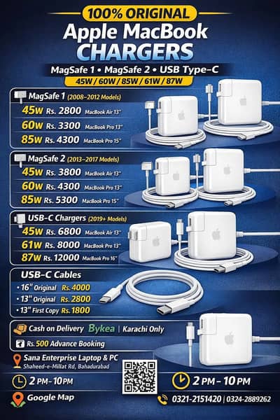 100% Original Macbook,Dell,Hp,Lenovo Normal & Type C laptop Charger