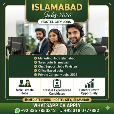 Male & Female Jobs – Office Based, Fresh & Experienced – Islamabad