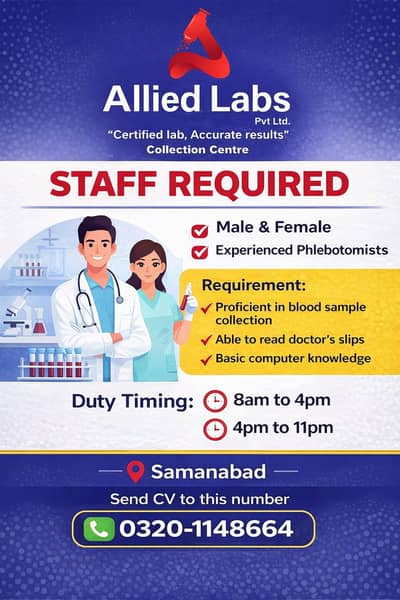 Lab Staff Required (Male/Female) – Samanabad