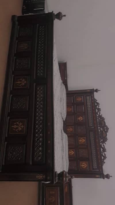 pure wooden bed set with 1 dressing table and 2 side tables