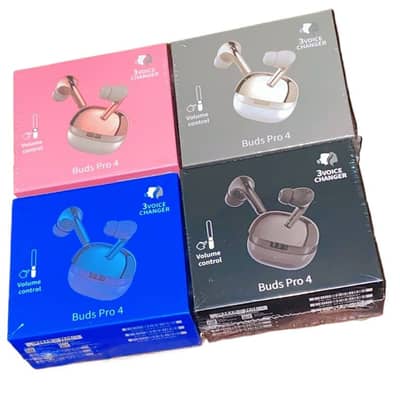 Buds Pro 4 True Wireless Earbuds – 3 Voice Changer + Volume Control (