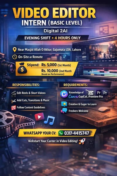  Video Editor Intern (Basic Level) – Digital 2AI job