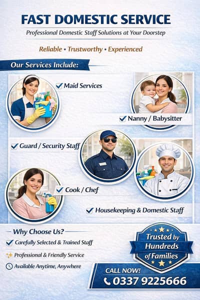 We provide all domestic staff services maids,cooks, nannies, drivers