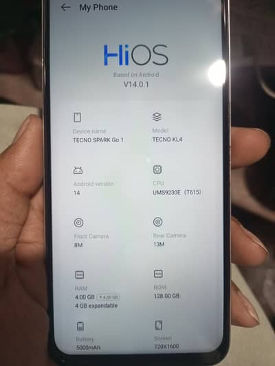 tecno sprak go 1 4+4 128  full luch mobile full box all ok