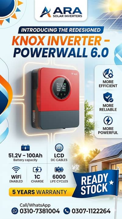 Knox Powerwall 6.0 lithium battery – 51.2V 100Ah, 6000 Cycles, Ready