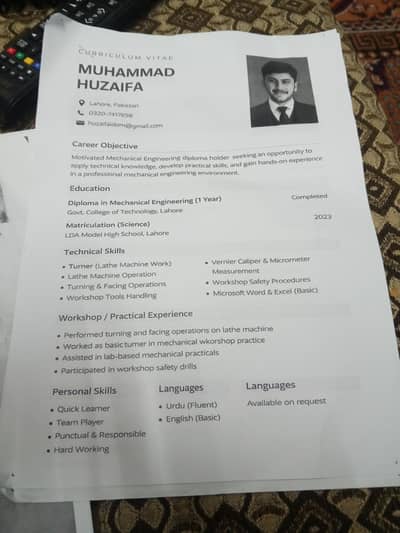 one year mechanic enginer g3 ka course Kiya ha