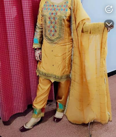 Mustard colour fabric viscose fully embroidery