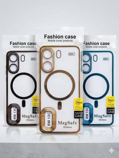 Redmi 13C Fashion Case - MagSafe Compatible Metallic Edge Clear Back