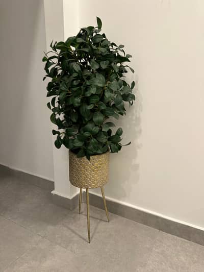 Artificial plant with gold metal planter