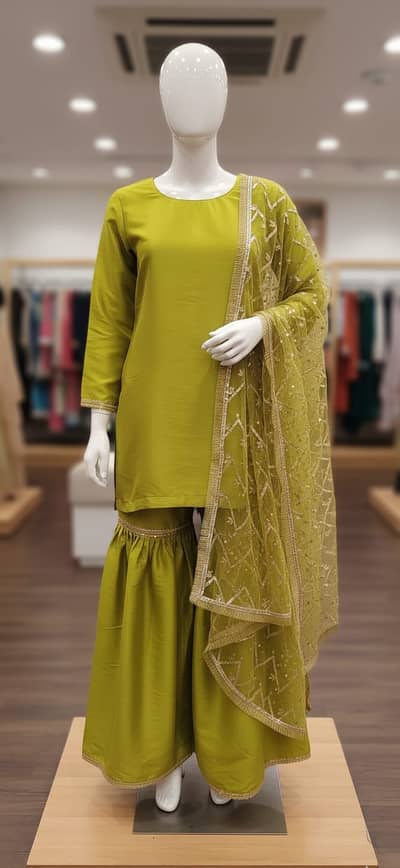 Elegant Used 3-Piece Gharara Dress – Stylish & Affordable