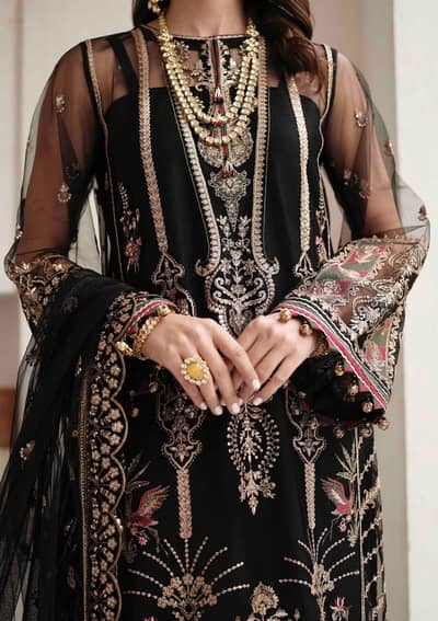 Elegant Black Fully Embroidered Net 2-Piece Suit – Jasmine Style